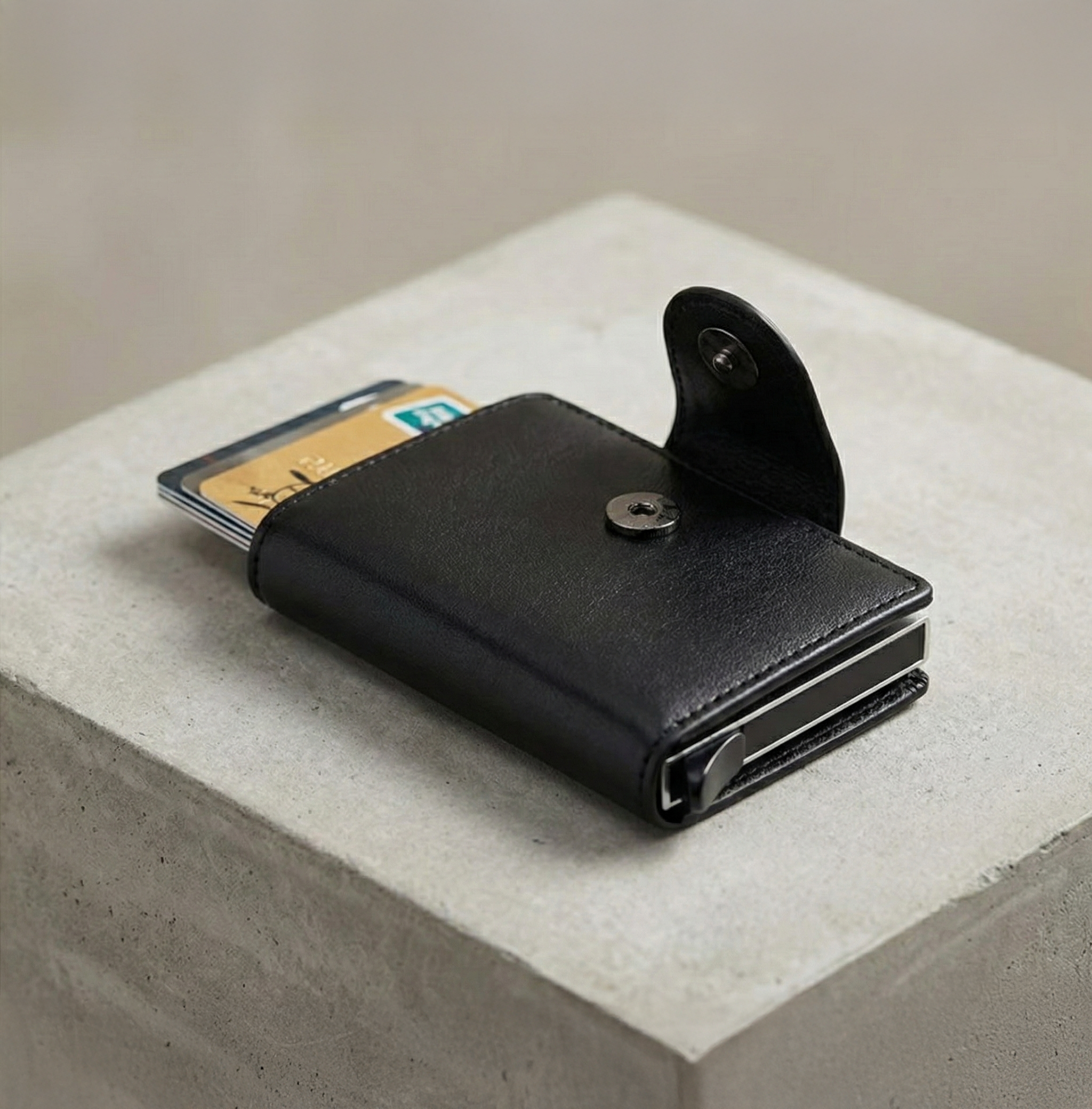 Executive Leather Snap-Button Pop-Up Wallet